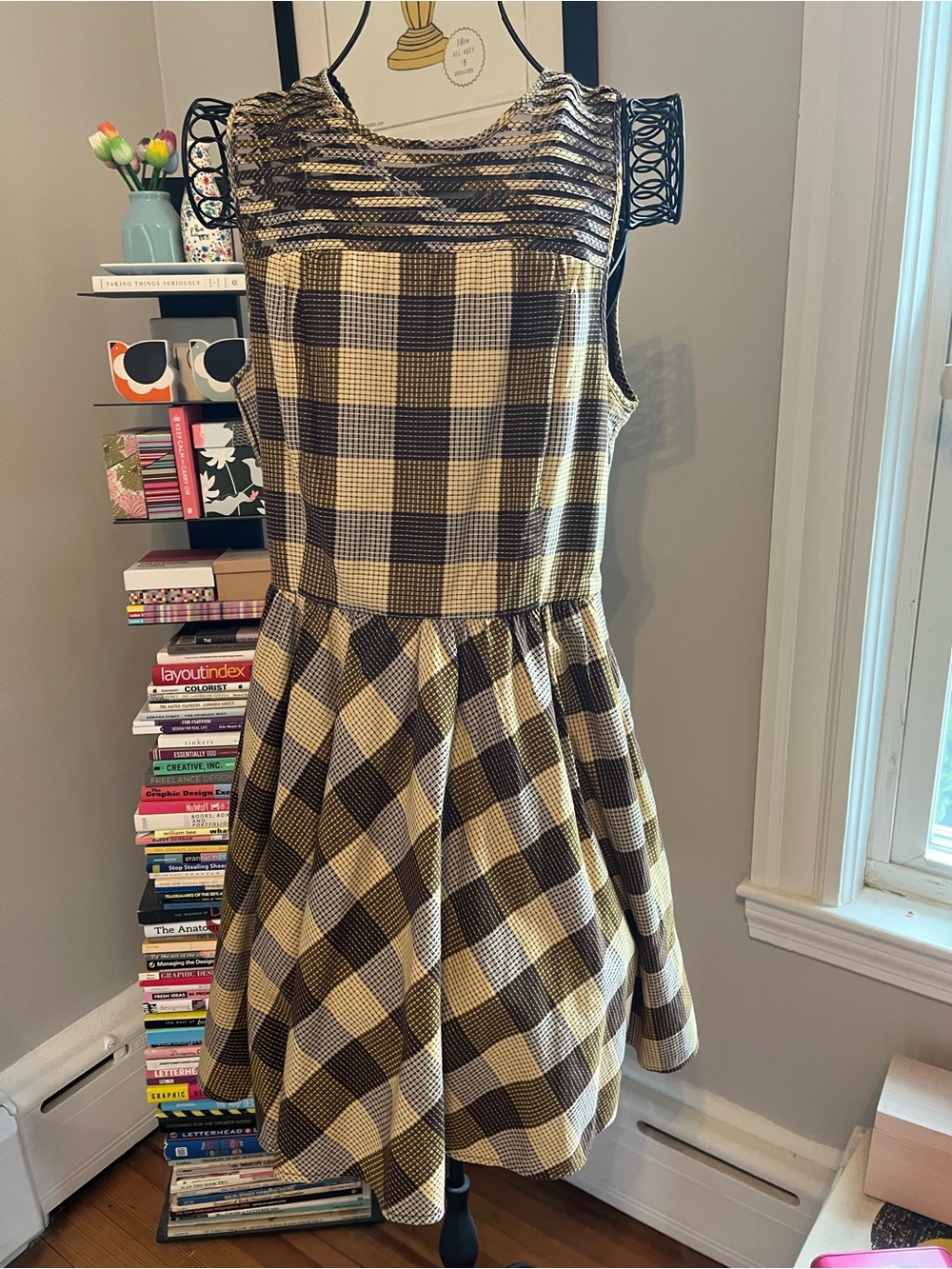 FOSSIL Tan and Brown Plaid Dress